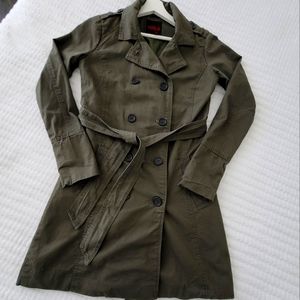Trench Coast with Belt- Green - Size Small